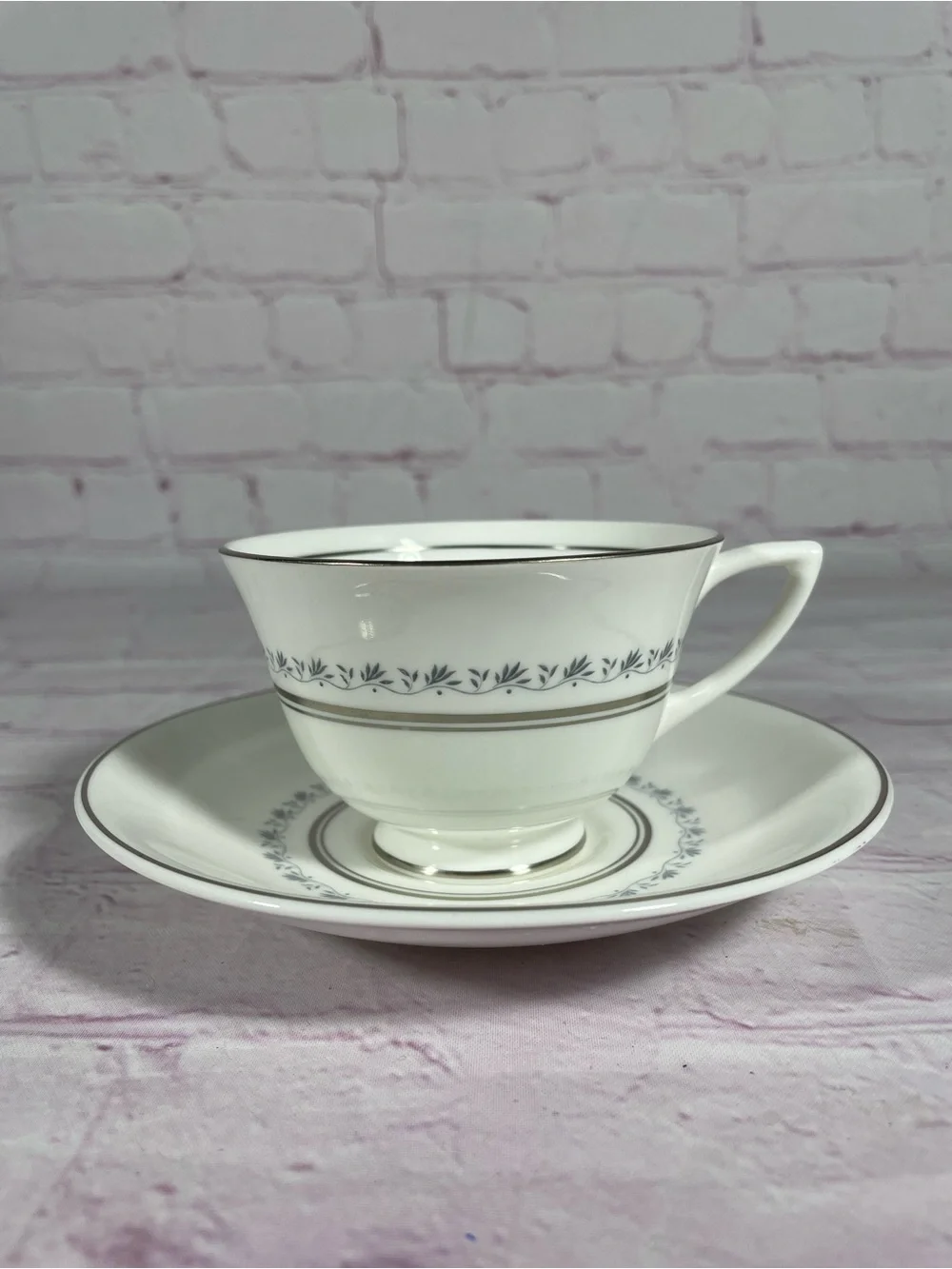 Vintage Royal Doulton Tiara Footed Cup and Saucer Set Blue and Green Backstamp